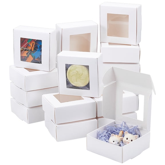36 Pcs Square Paper Boxes with Clear Window 3x3x1.2 Inch White Paper Packaging Box Foldable Gift Box for Birthday Party Wedding Graduation Graduation