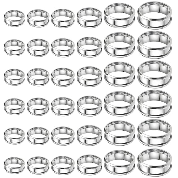 36 Pcs Stainless Steel Blank Rings for Jewelry Making, 0.3 in (0.8 cm) DIY Slotted Rings for Crafts, Ring Blanks for Resin, Size 7-12, Includes Measurement Guide