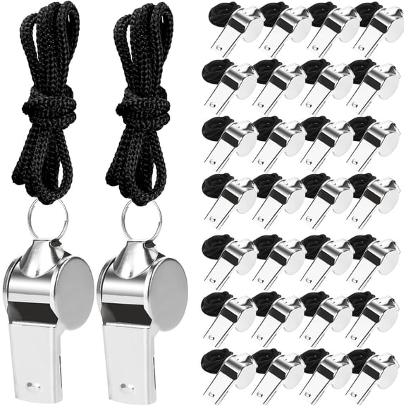 36 Pcs Stainless Steel Whistle with Lanyard, Sports Whistles for Adults, Loud Metal Whistle Bulk for Teachers, Coaches, Police, Referees