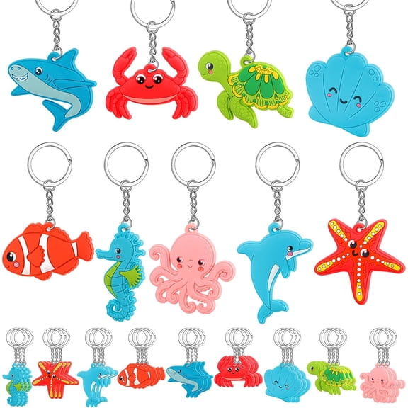 36 Pcs Summer Party Keychains Beach Flamingo Pineapple Turtle Surfboard Keychain for Summer Pool Theme Favor Luau Tropical Hawaiian Sea Party Supplies, 9 Styles(Sea Animal Style)