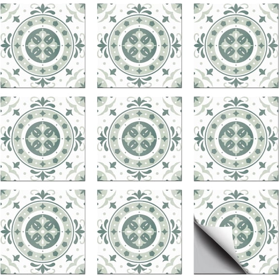 36 Pcs Tile Stickers Green Flowers Peel and Stick Wall Tile Stickers Geometric Patterns Waterproof Self Adhesive Stick on Tiles Decals for Kitchen Bathroom Wall Art Decor 44 Inch