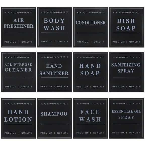 Black Adhesive Labels for Soap Dispensers and Toiletries Made from PVC 36pcs