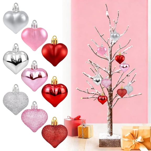 36 Pcs Valentine's Day Ball Ornaments, Red Pink White Heart Decorations with Letters, Plastic Hanging Orbs for Tree Party Supplies Valentine's Day Party Décor