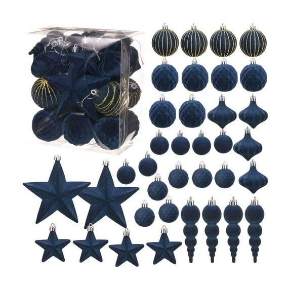 36 Pcs Velvet Christmas Ball Star Ornaments Set, Flocked Shatterproof Assorted Hanging Xmas Tree Ball Decorations, Christmas Ball Ornaments for Xmas Holiday Party Home Decor
