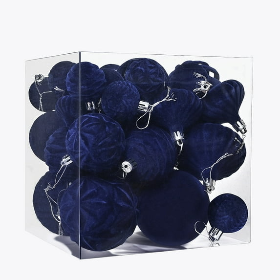 36 Pcs Velvet Christmas Ornaments Assorted Flocked Baubles Shatterproof Christmas Balls for Xmas Tree Hanging, Wreaths, Garland, Patio, Wedding Party