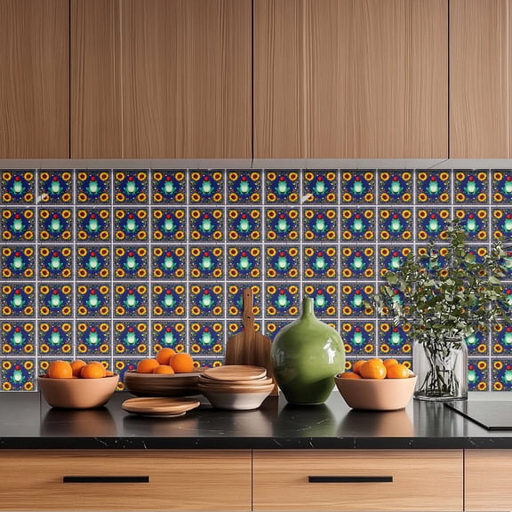 36 Pcs Wall Stickers Sunflower and Frog Peel and Stick Wall Tile Sticker Retro Style Waterproof Self Adhesive Stick on Tile Decals