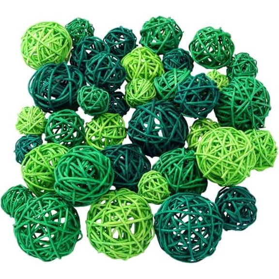 36 Pcs Wicker Rattan Balls Decorative Balls for Vase Centerpiece Bowls Orbs Filler for Home Decor,4 Sizes (Dark Green, Grass Green, Fluorescent Green,2.4'',2'',1.6'',1.2'')