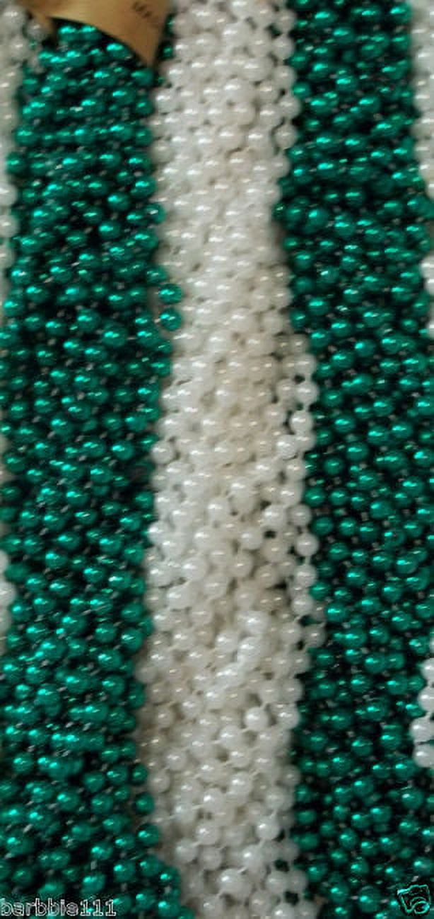 MGMB 36 Pearl and Green St Patricks Mardi Gras Beads Party Favors Necklaces (3 Dozen)