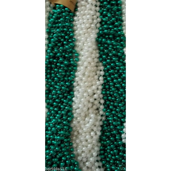 36 Pearl and Green St Patricks Mardi Gras Beads Party Favors Necklaces (3 Dozen)