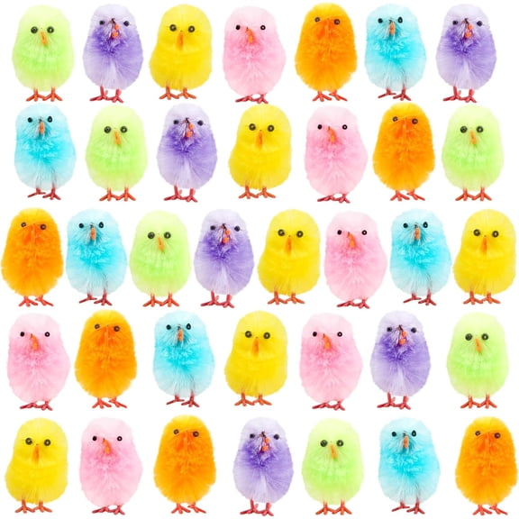 36-Piece 1.2-Inch Mini Fluffy Easter Chicks, 6 Assorted Colors, For Easter Egg Stuffers And Party Favors