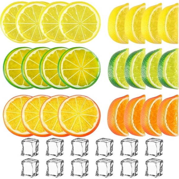 36 Piece Artificial Lemon Slices and Acrylic Ice Cubes