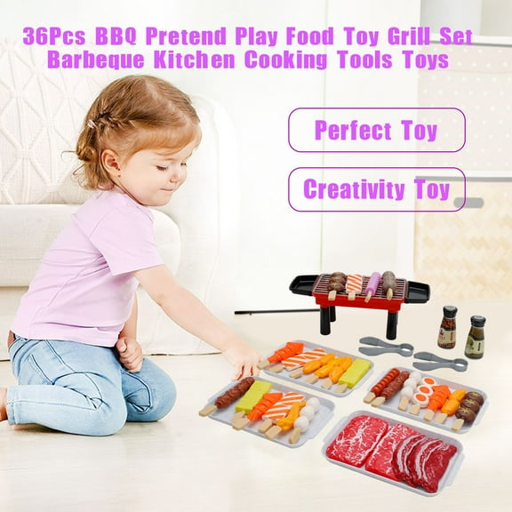 36-Piece BBQ Grill Toy Set - Pretend Play Food and Kitchen Cooking Tools for Kids