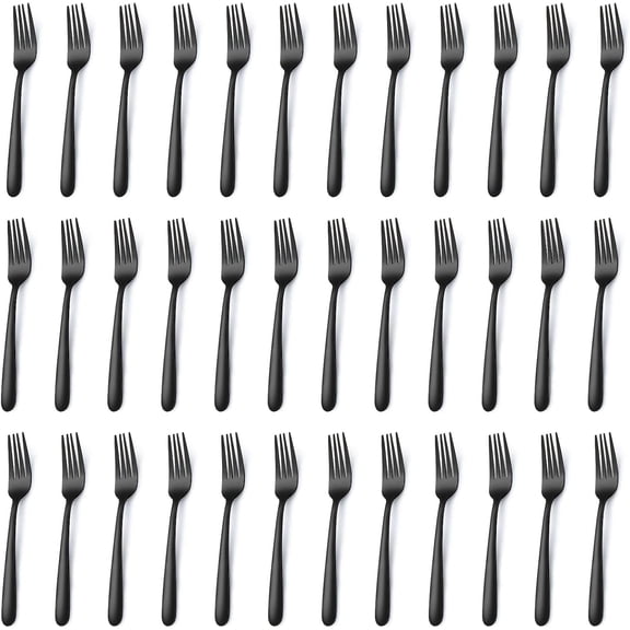 36-Piece Black Dinner Forks Set (8 inch), Stainless Steel Forks Silverware, Mirror Polished Fork Set, Small Forks for Home, Kitchen, Restaurant, Dishwasher Safe