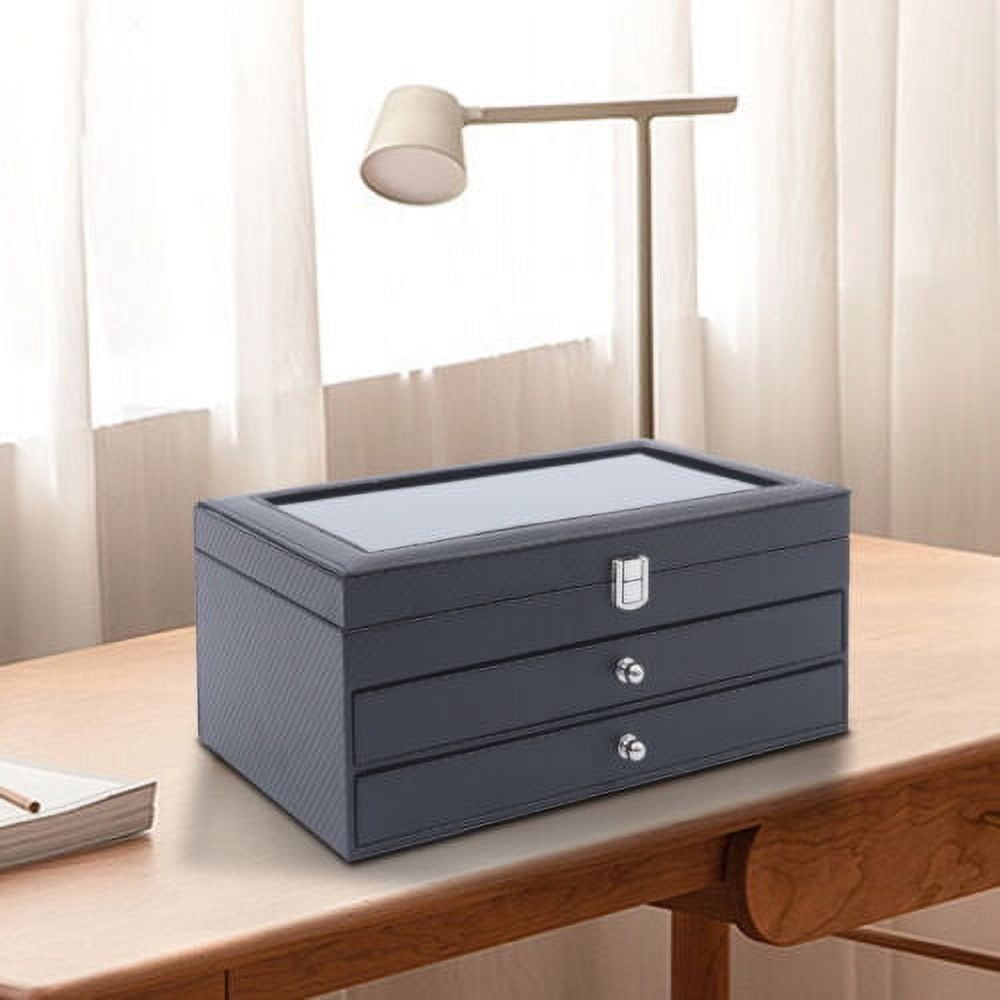 36 Piece Black Leather Flannel Pen Organizer Box Pen Collection Display Case