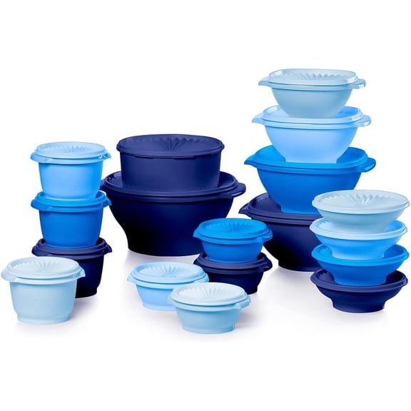 36 Piece Food Storage Container Set in Vintage Blue Dishwasher Safe and BPA Free