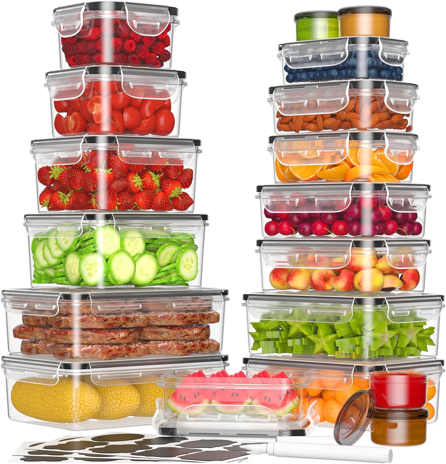 36-Piece Food Storage Containers with Lids(18 Container & 18 Lid ...