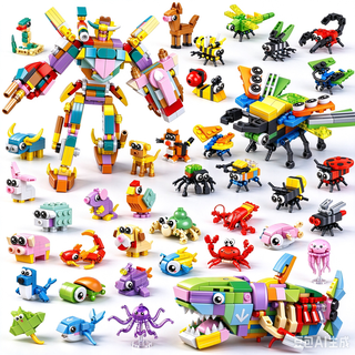WLBES Party Favors, Classroom Rewards, Goodie Bag Stuffers | 36PCS Mini Animal STEM Building Blocks, 3 Themes 12-in-1 Combine Set for Kids Ages 3+