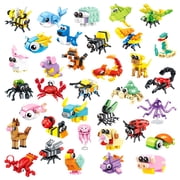 WLBES Party Favors, Classroom Rewards, Goodie Bag Stuffers | 36PCS Mini Animal STEM Building Blocks, 3 Themes 12-in-1 Combine Set for Kids Ages 3+