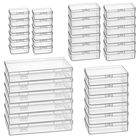 36-Piece Mixed Size Rectangular Plastic Organizer Boxes, Transparent, For Small Craft and Household Items