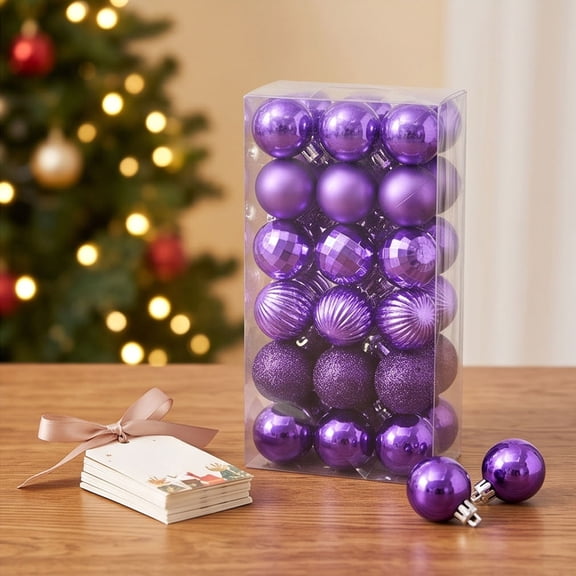 36-Piece Set 3 cm Purple Christmas Tree Christmas Ball Ornament, Decorative hanging tree bauble, for Christmas tree, wreath, garland, window and holiday party decor