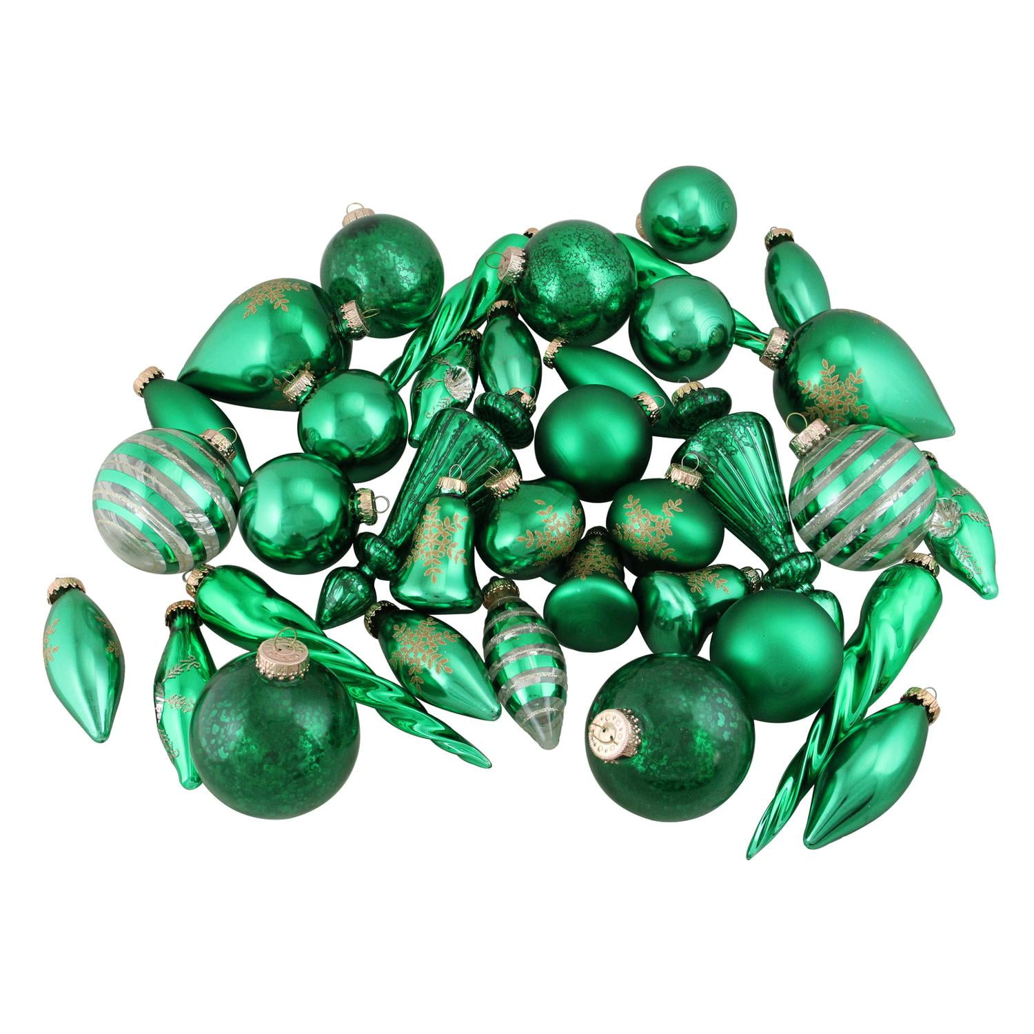 36-Piece Set of Green and Gold Asymmetrical Christmas Ornaments