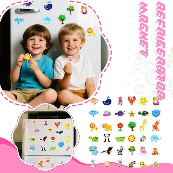 36 Piece Toddler Wooden Fridge Magnets, Animal Shapes Educational Toys for Babies 1-3 Years Old