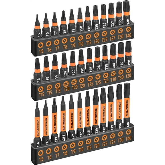 36-Piece Torx Bit Set, Tamper Resistant Star Bits Set,Security Torx Bit Set, T5 - T40, S2 Steel, 1"" and 2.38"" Long, Black, LY024