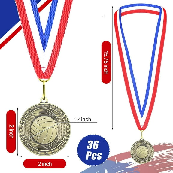 36 Pcs 2'' Gold Medals for Sports Events, Volleyball Football Basketball Soccer Baseball Archery Dink Cheer Track Bowling Awards with Ribbons