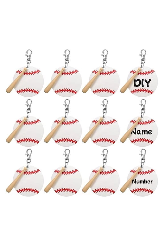 36 Pieces Acrylic Baseball Blanks Snap Hooks Baseball Keychain Wood Bat