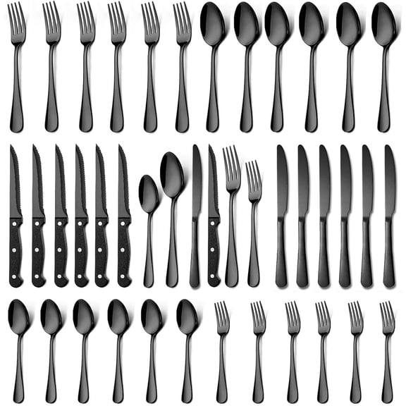 stusgo 36 Pieces Black Silverware Sets Service, Premium Stainless Steel Flatware Set,Matte Black Cutlery Sets for Family Gatherings, Hotel etc Use, Dishwasher Safe(black)