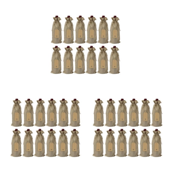 36 Pieces Burlap Wine Bags Wine Bottle Bags with Drawstrings Reusable Bags with Tags for Blind Tasting