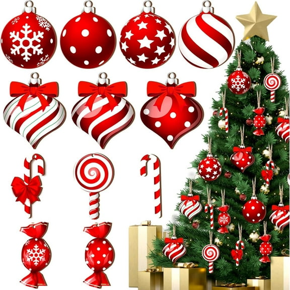 36 Pieces Candy Cane Christmas Ornaments Wood Hanging Decor Xmas Tree Cutouts Peppermint for Home Party Decoration Supplies