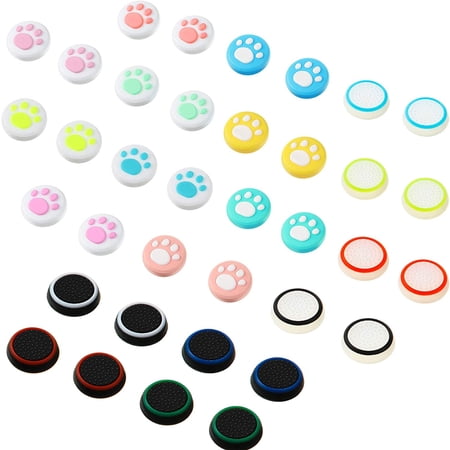 36 Pieces Cute Cat Paw Replacement Thumb Grips Caps Cover Silicone Luminous Analog Controller Joystick Thumb Stick Cap