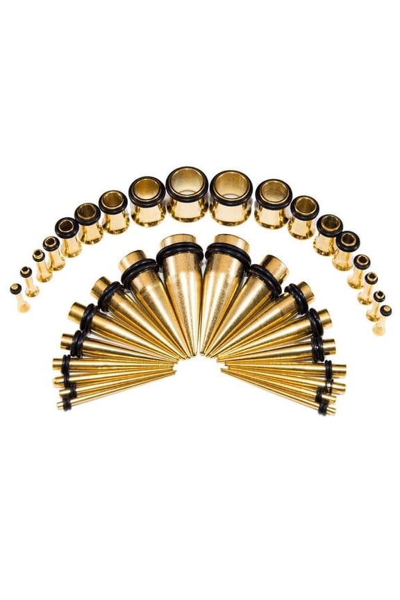 36 Pieces Ear Stretching Kit Ion Plated Gold Tapers & Plugs 14G-00G