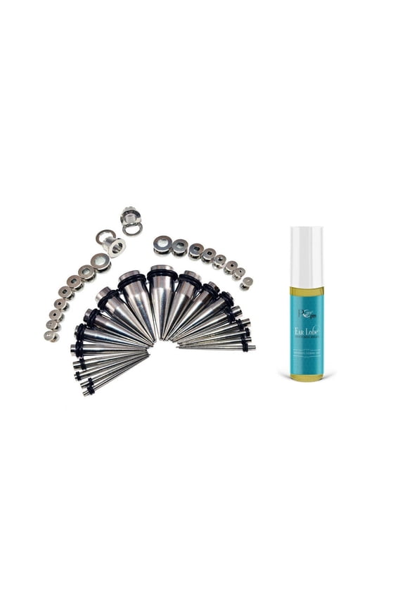 36 Pieces Ear Stretching Kit - Surgical Steel Tapers & Screw Fit Plugs &PCARE