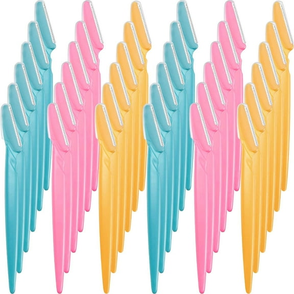 36 Pieces Eyebrow Razor Multipurpose Exfoliating Dermaplaning Tool Eyebrow Shaper Face Razor for Women Man With Precision Cover (Pink, Blue, Yellow)