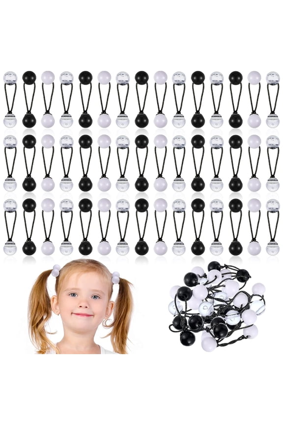36 Pieces Hair Ties Balls Ponytail Holders Colorful Twin Bead Ponytail Balls 80s 90s Elastic Hair Accessories for Baby Kid(20 mm,Black, White, Clear)