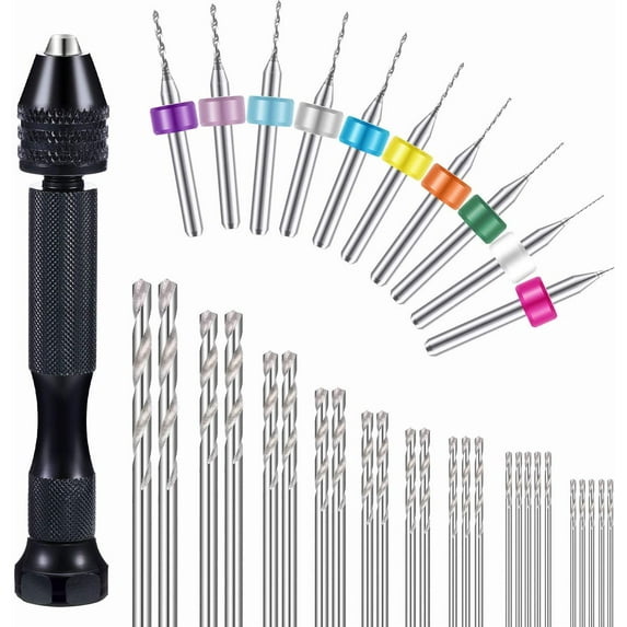 36 Pieces Hand Drill Set, Include Pin Vise Hand Drill, Mini Drills and Twist Drills for Craft Carving DIY (0.3-1.2 mm PCB Drill)