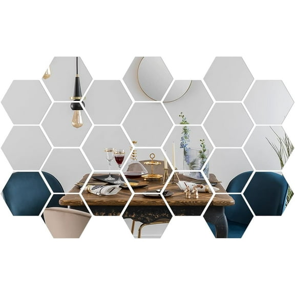 36 Pieces Hexagon Mirror Wall Decor for Room, Acrylic Mirrors for Wall, Removable Mirror Wall Stickers for Bedroom, Decorative Silver Sticky Wall Decals