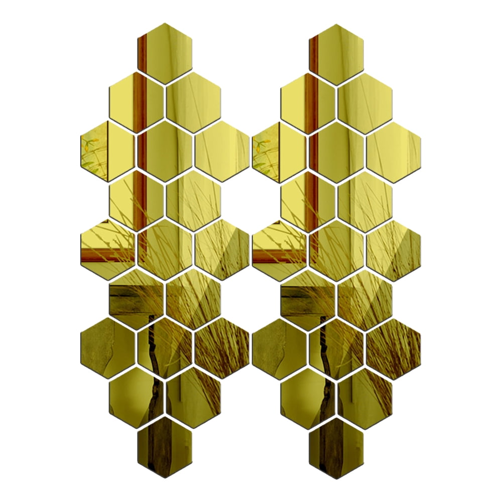 36 Pieces Removable Acrylic Mirror Setting Wall Sticker Decal Hexagons Mirrors Tile Sticker