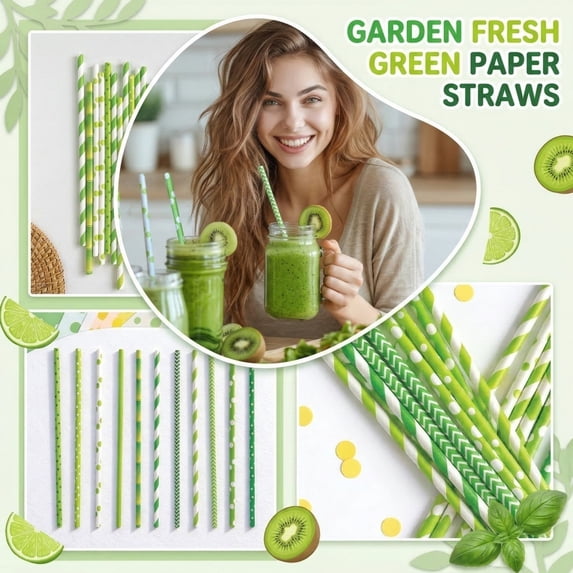 36 Pieces Kraft Paper Straws Colorful Striped - Eco-Friendly Biodegradable Drinking Straws for Parties, Bars, and Beverages