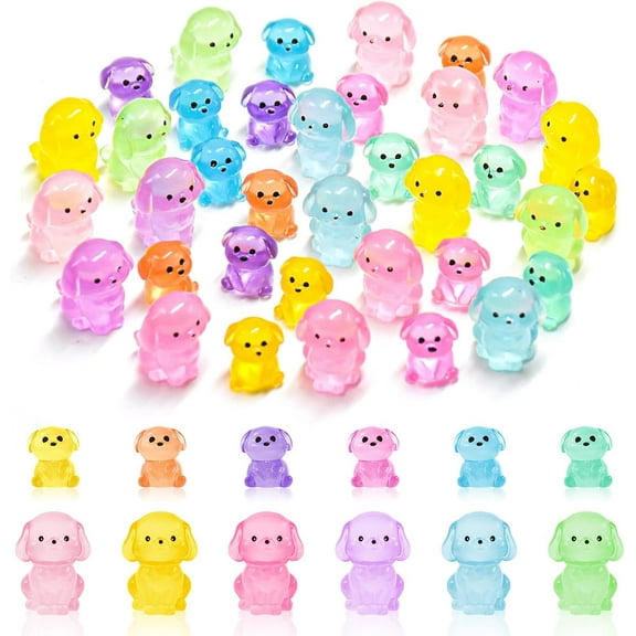 36 Pieces Mini Dog Figurines Luminous Mini Resin Animals Tiny Dog for Dog Birthday Decoration Dog Cake Topper Mini Animals for Dollhouse Fairy Garden Micro Landscape