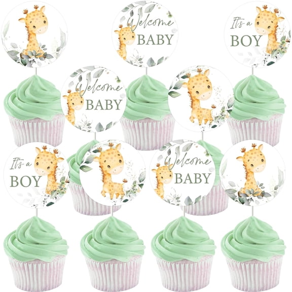 36 Pieces Sage green Giraffe Cupcake Toppers for Boys - Giraffe Baby Shower Party Decorations, Giraffe Theme Dessert Table Cake Decors Picks Party Favors Supplies