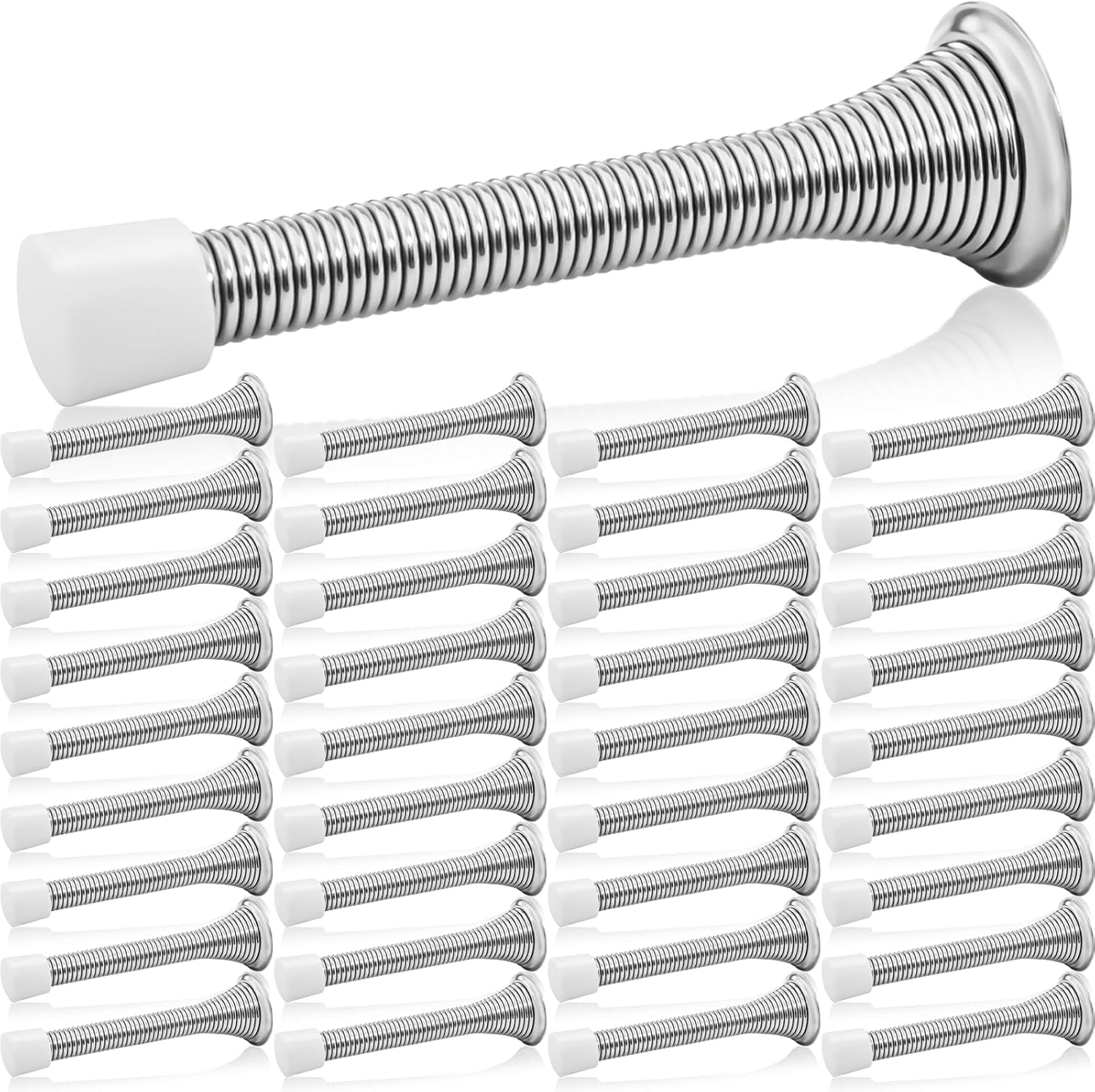 36 Pieces Spring Door Stopper for Wall with Rubber Bumper Tips, 3-1/8" Brushed Satin Nickel Door Stops for Bottom of Door
