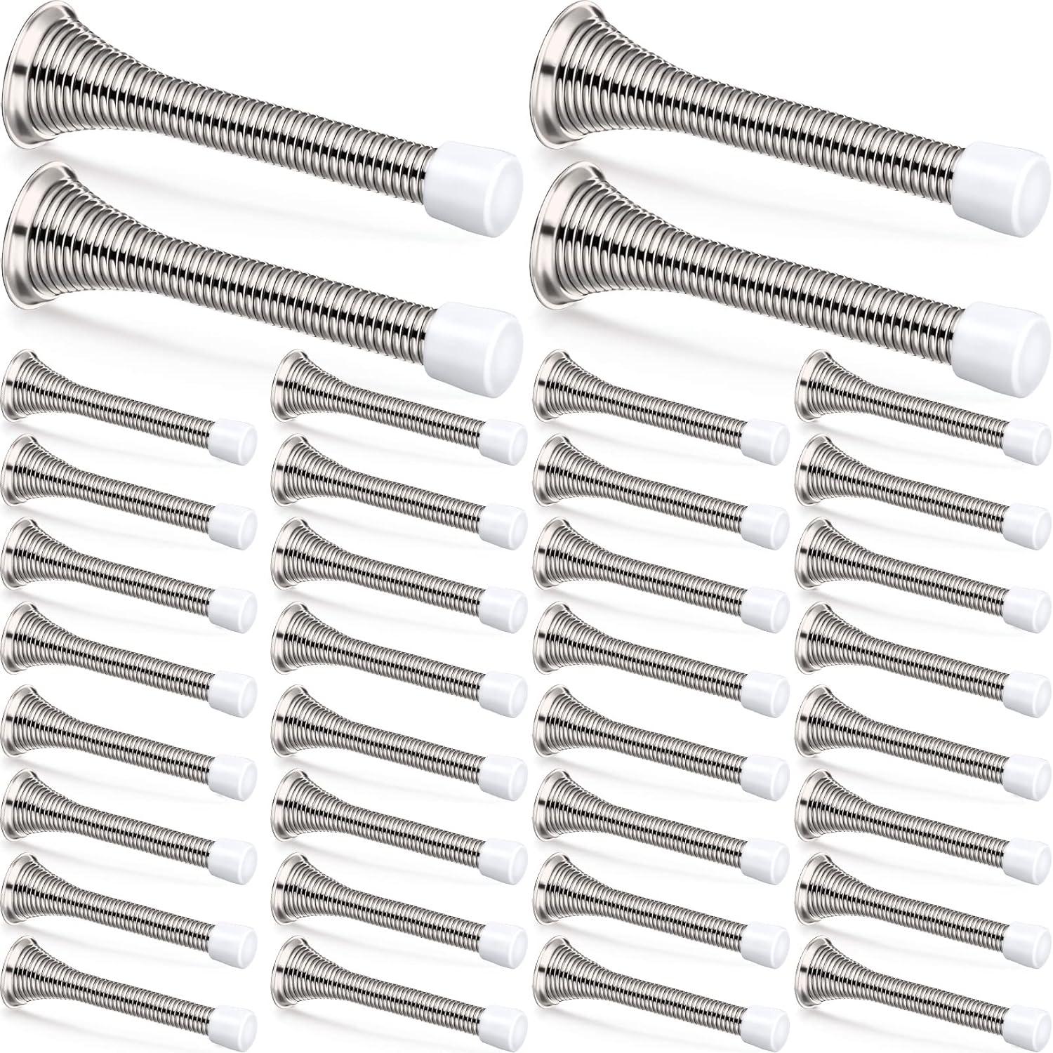 36 Pieces Spring Door Stopper with Rubber Bumper Flexible Spring Heavy Duty Wall Door Stop for Home Offices Schools(Brushed Silver)