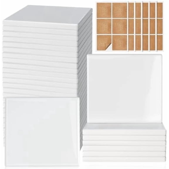 36 Pieces Sublimation Coasters, YNGLLC Glossy Ceramic Tiles Glazed Blanks with Cork for DIY Alcohol Ink Heat Transfer Painting Housewarming Gifts Wedding Arts Crafts School Education, Square, 4 Inch