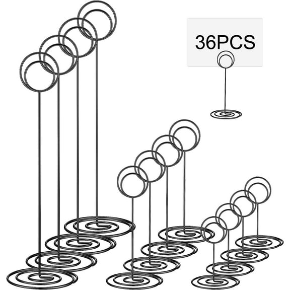 36 Pieces Table Number Holders 3 Size Place Card Holder Name Numbers Menu Memo Note Card Picture Photo Clip Stand Table Sign for Wedding Anniversary Party Display(Black)