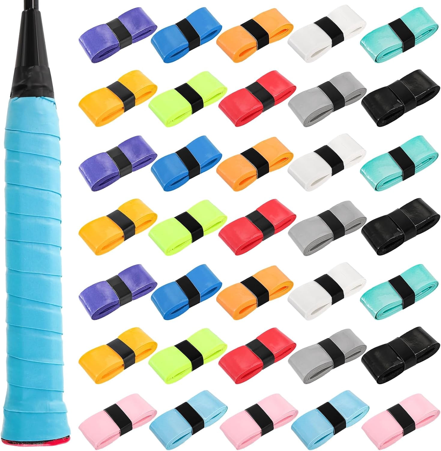 36 Pieces Tennis Racket Grip Tape, Colorful Overgrip Tape for Anti Slip and Absorbent Grip, Precut Racquet Handle Wrap Finishing Tape for Tennis, Pickleball, Squash, Badminton