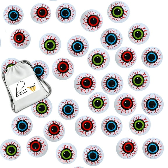 (36) Plastic Spooky Halloween Ping Pong Eyeballs, 1.375 inches Assorted Red Blue Green Scary Zombie Fake Eye Balls Beer Pongs Home Party Haunted House Decoration Games Props Supplies