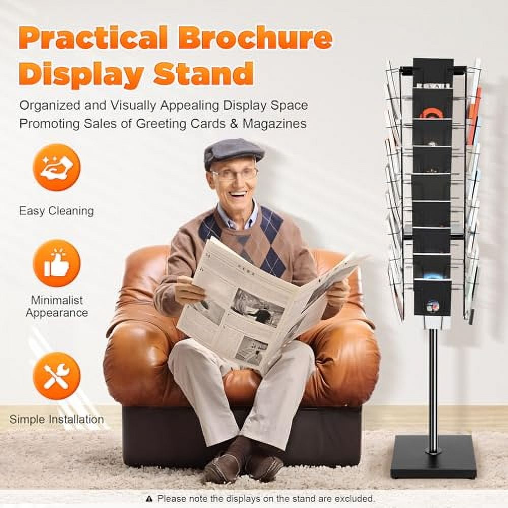 36 Pocket Rotating Magazine Rack,360 degrees Book Brochure Display